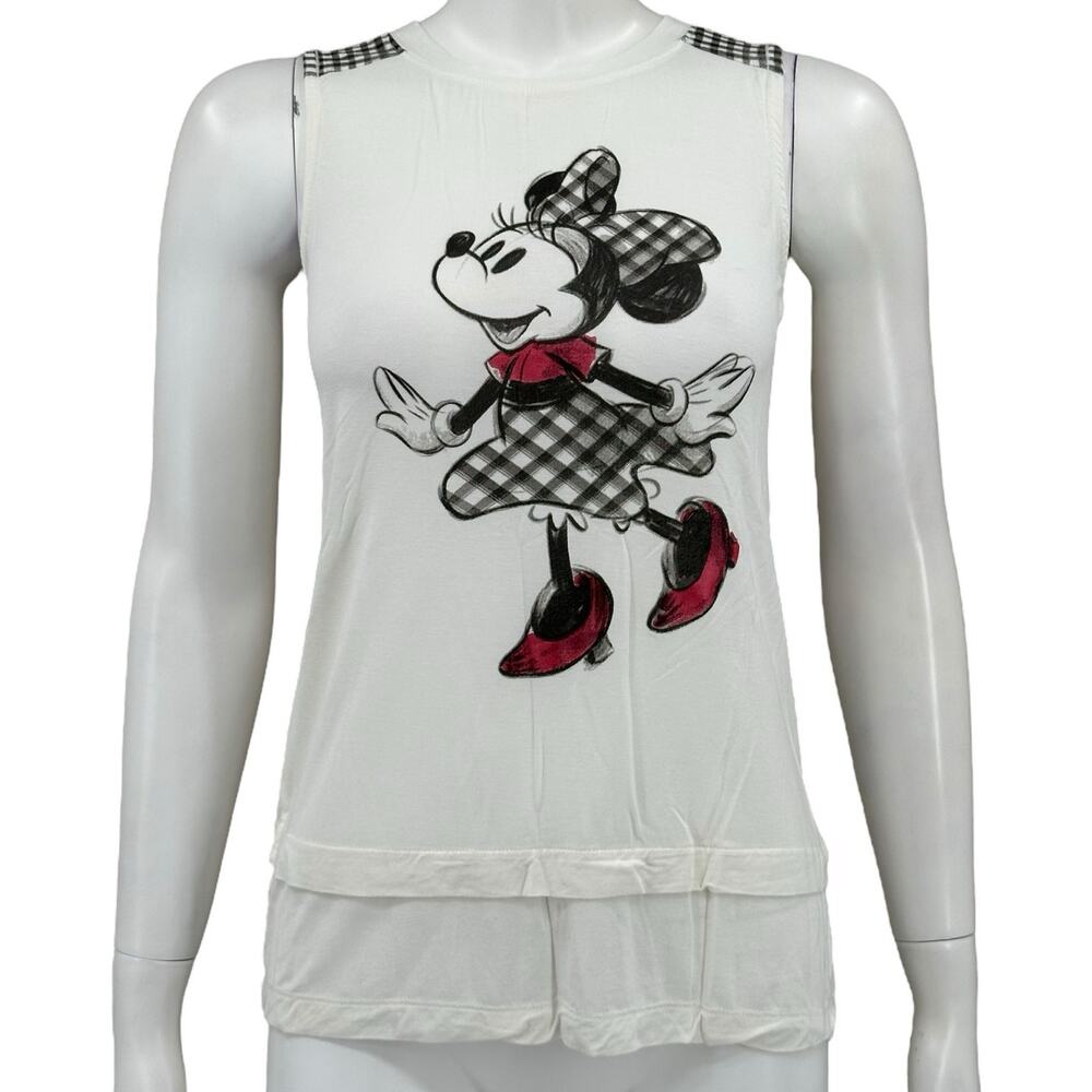 Disney Parks‎ Top Womens XS Cream Sheer Sleeveless Stretch Minnie Mouse Cartoon